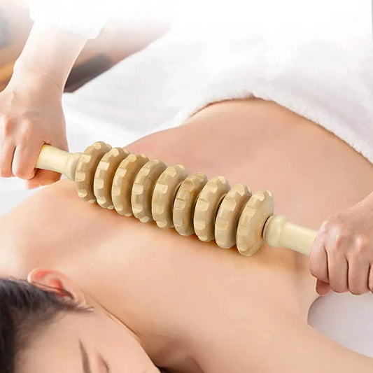9-Wheel Wooden Abdomen Massager Multifunctional Fitness Roller Stick Muscle Relax Tool Body Anti Cellulite Waist Massage