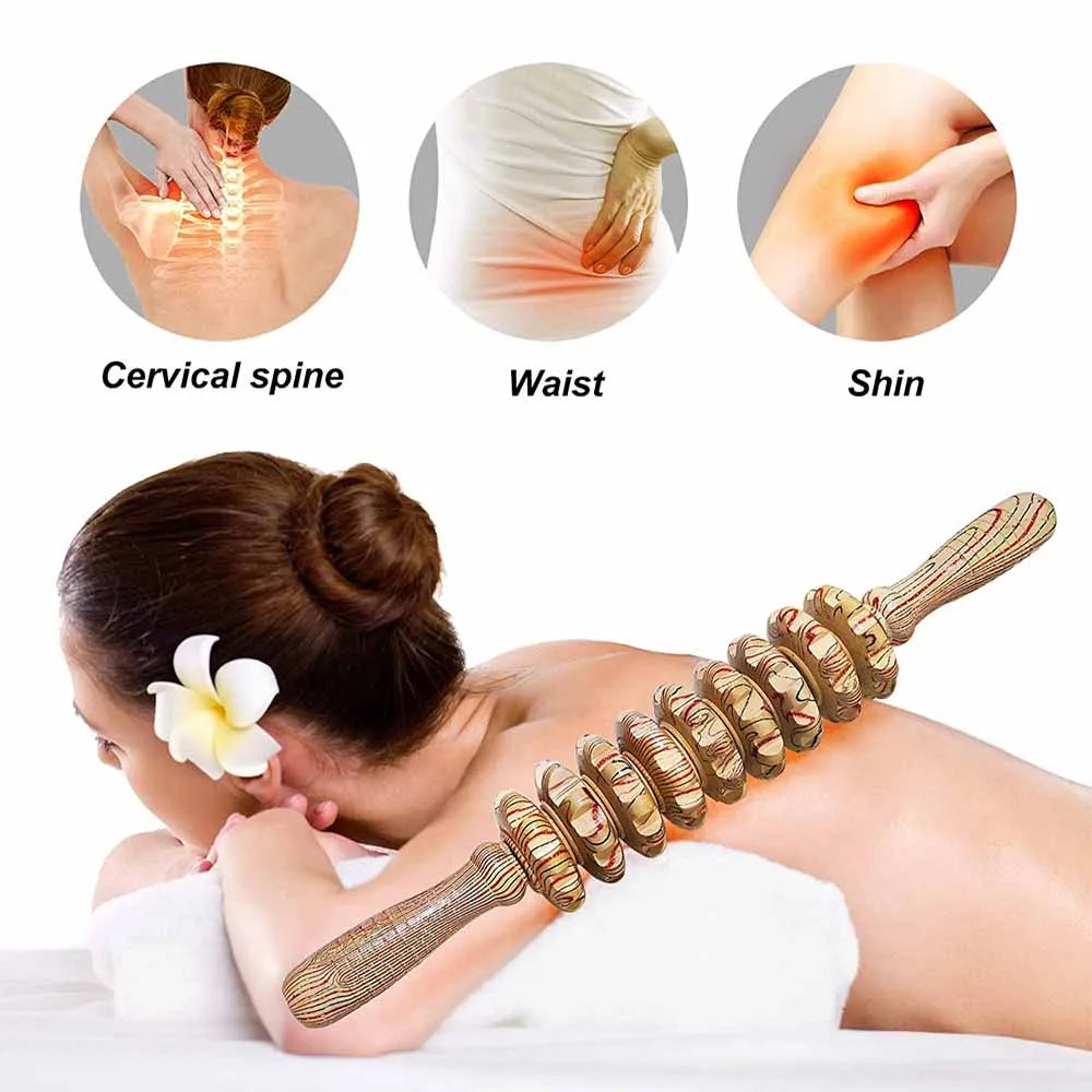 9 Rollers Wooden Massager Handheld Roller Stick Trigger Point Manual Massage Tools for Anti-cellulite, Body Muscle Pain Relief