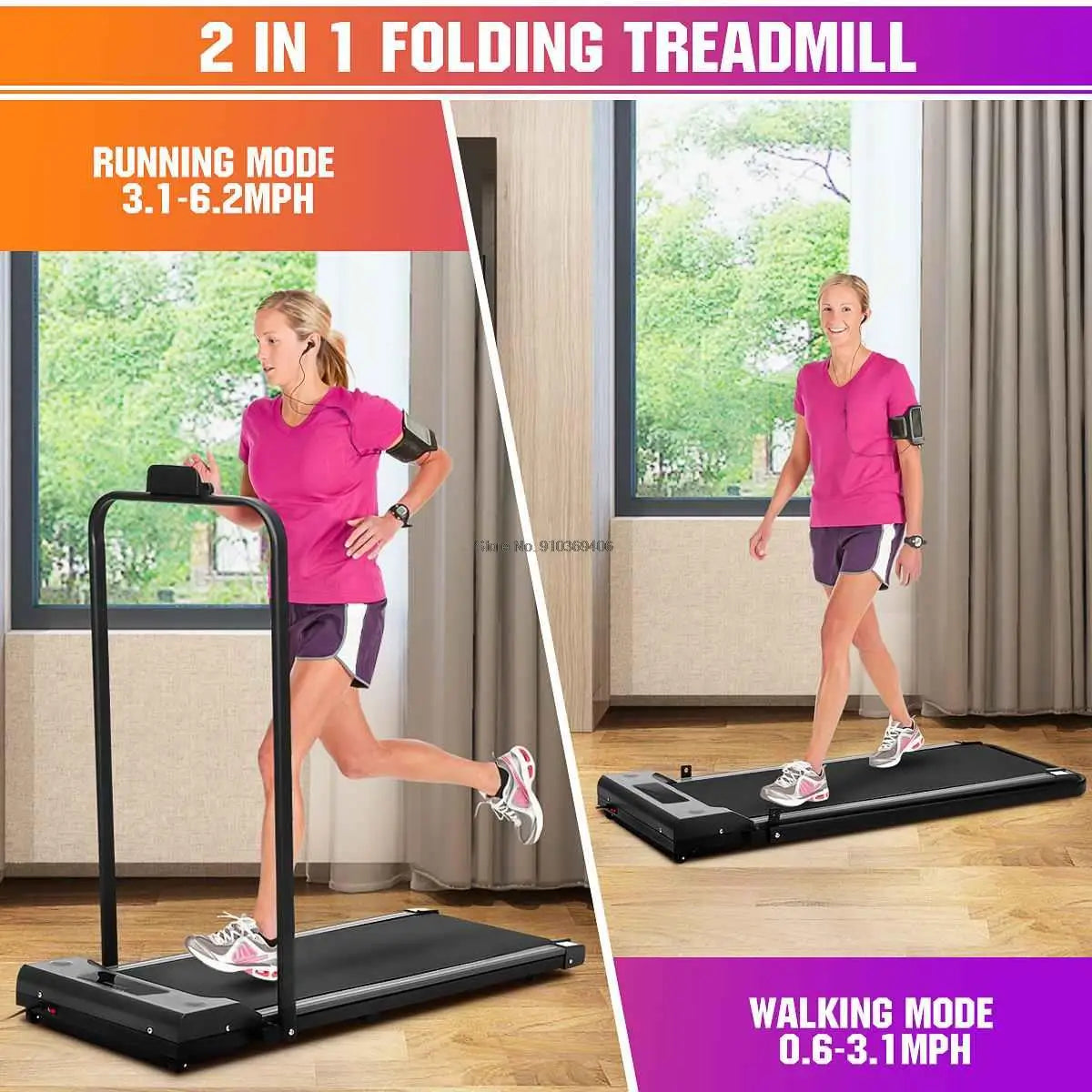 10km/h Electric Motorized Treadmill 2-IN-1 Folding Running Machine Walking Pad Home Office Treadmills Fitness Equipment US Plug